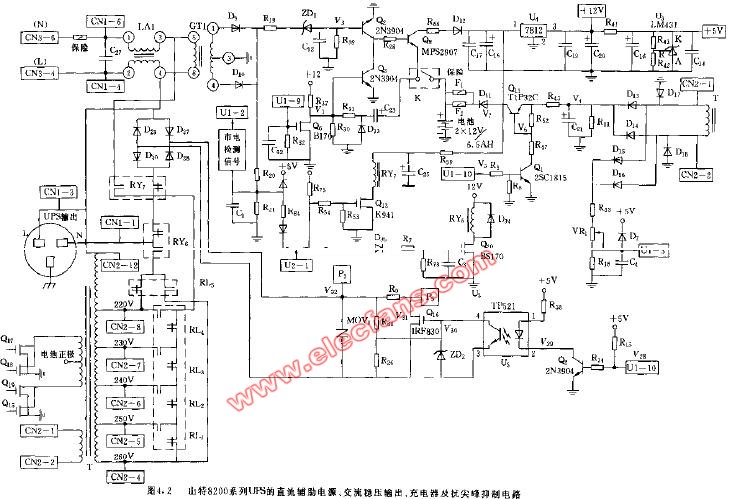 山特8200 UPS直流輔助電源，交流穩壓輸出，充電器及抗尖_電路圖